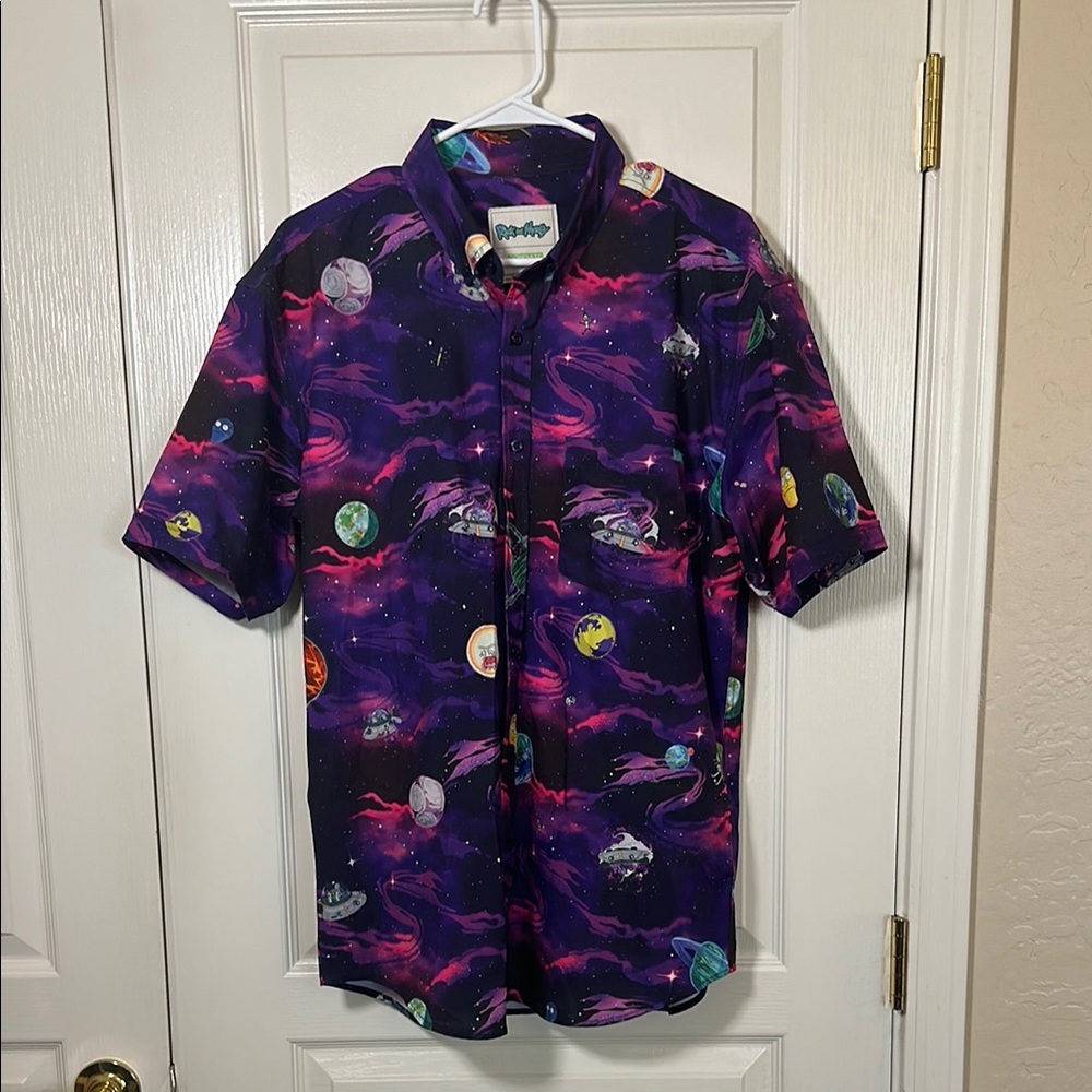 RSVLTS Rick and Morty Purple and Pink Button Down Shirt Vibrant Pattern